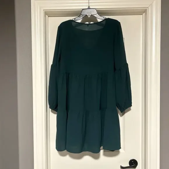 Amoretu Womens Tunic Dress Long Sleeve V Neck Casual Loose Flowy Swing Dress - Picture 2 of 5